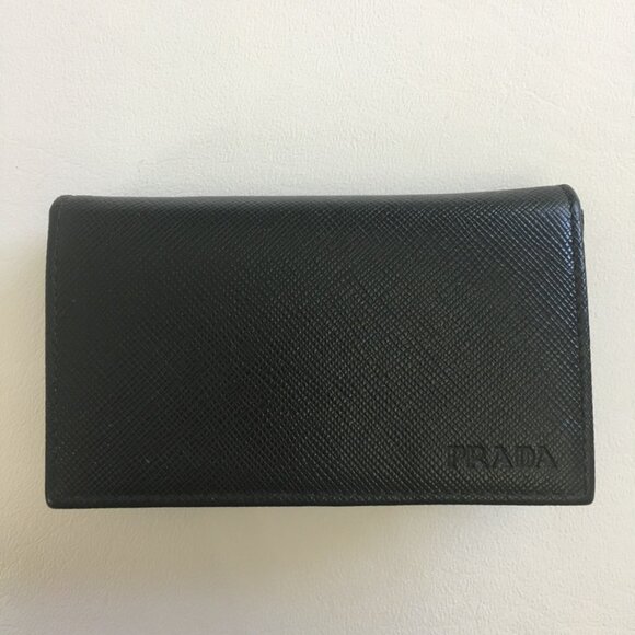 PRADA Business Card Holder Black Saffiano Lux Leather 100% Authentic w/Box - Picture 1 of 16